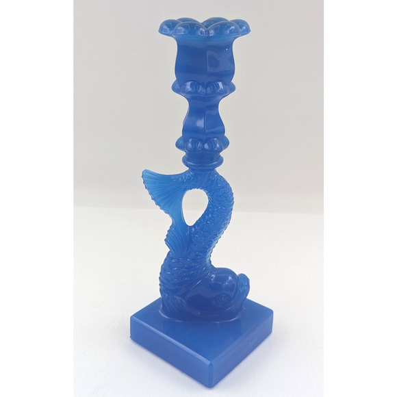 Vintage Imperial Glass Blue Dolphin Koi Fish Candlestick for MMA 10-5/8" - Picture 3 of 11